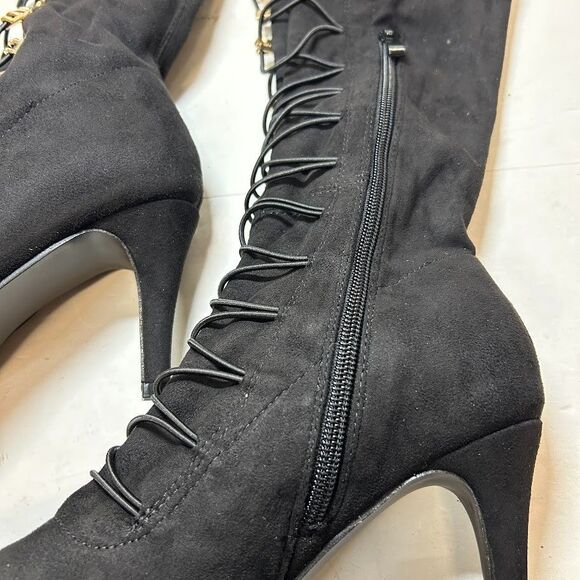 Journee Collection Womens 8.5 M Black Trill Thigh High Zip Up Boots NIB JF2 - Picture 4 of 8